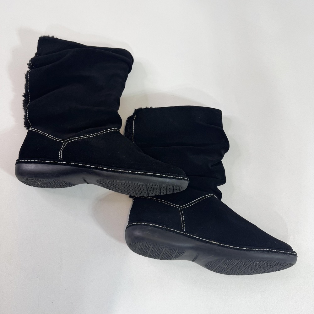 Suede‎ Slouch Boots Womens Size 10 Black Faux Fur Lined Mid Calf Winter